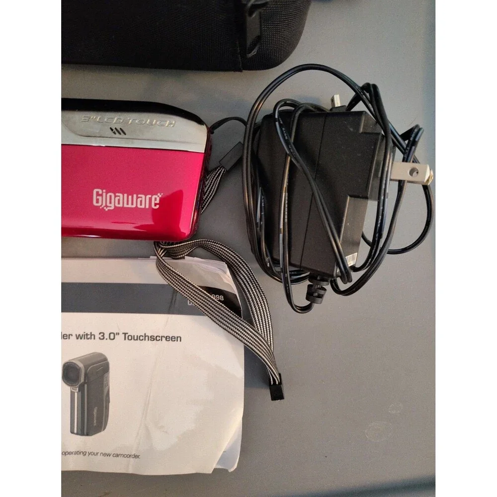 Gigaware 16-998 5MP HD 1080p Camcorder Red Bundle Charger Manual Case Logic Bag
